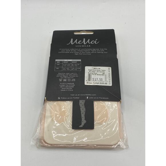 MEMOI Women's Scallop Shell Beige Super Dots Sheer Pull-On Tights SZ M/L - Picture 2 of 8